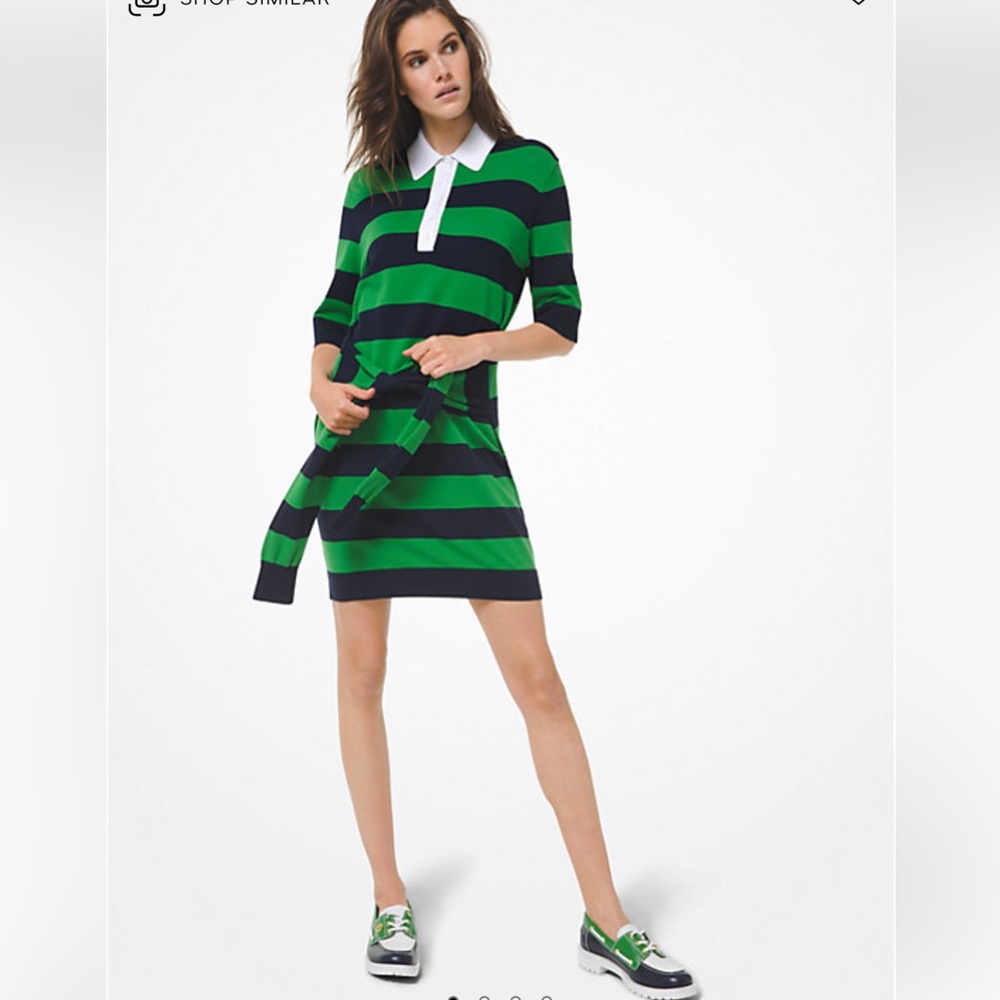 Michael Kors Collection - Rugby Stripe Cotton Tie-Waist Polo Dress - size Medium